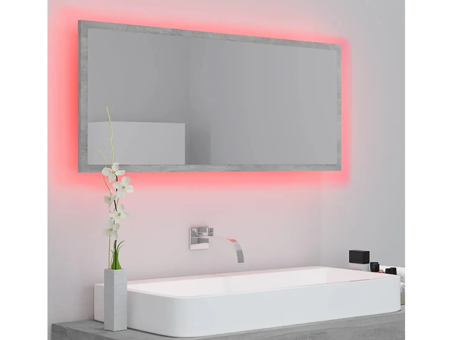 Espejo de baño LED acrílico gris hormigón 100x8,5x37 cm ES985910