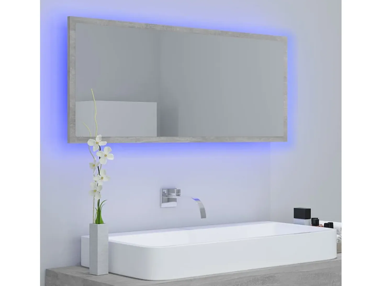 Espejo de baño LED acrílico gris hormigón 100x8,5x37 cm ES985910