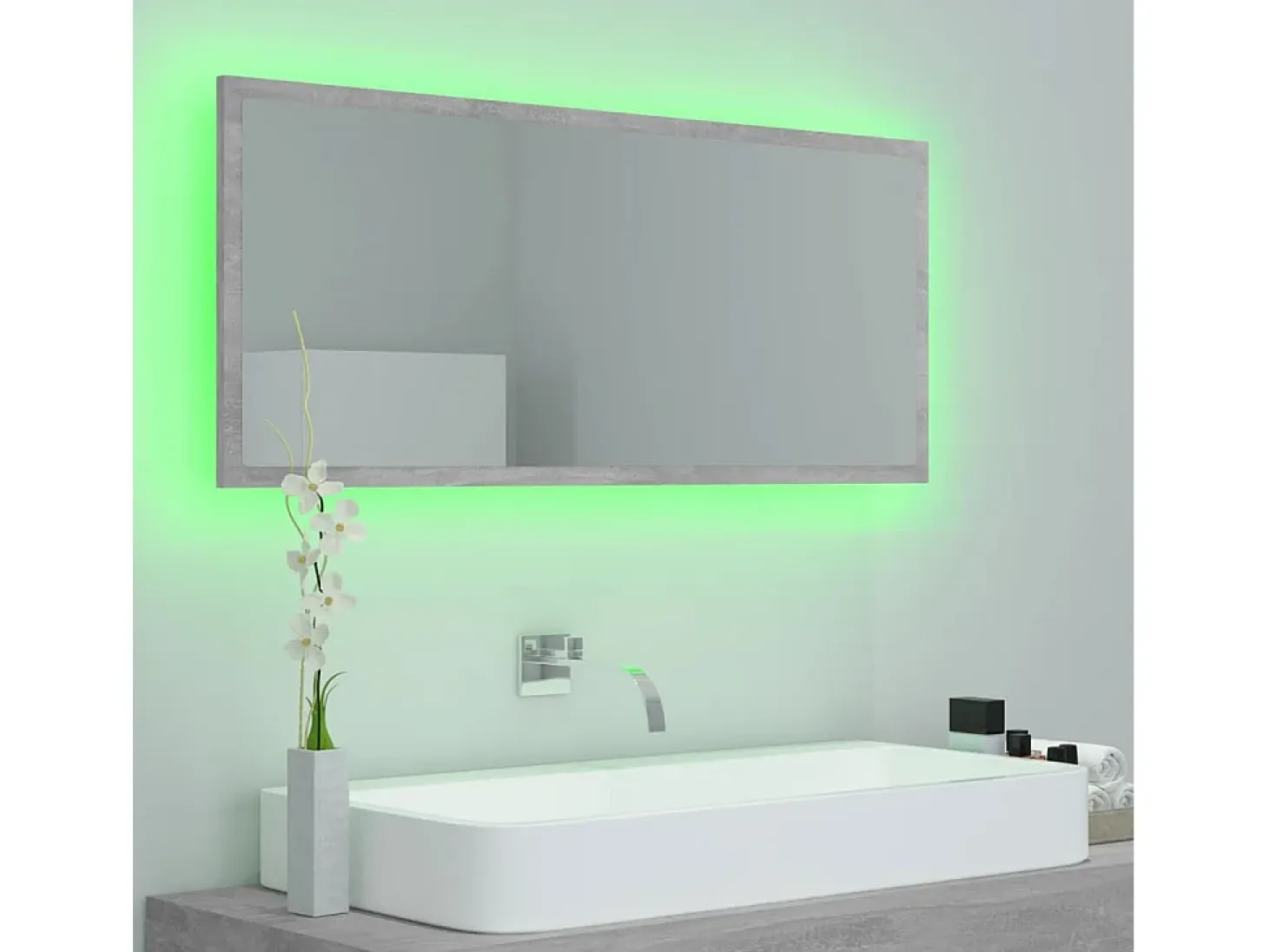 Espejo de baño LED acrílico gris hormigón 100x8,5x37 cm ES985910
