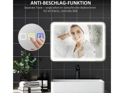 Espejo de baño LED con Bluetooth, 3 colores de luz, función de memoria, plateado (70 x 50 x 3,5 cm)