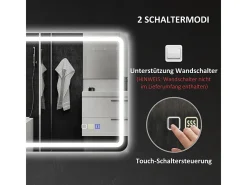 Espejo de baño LED con Bluetooth, 3 colores de luz, función de memoria, plateado (70 x 50 x 3,5 cm)