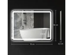 Espejo de baño LED con Bluetooth, 3 colores de luz, función de memoria, plateado (70 x 50 x 3,5 cm)