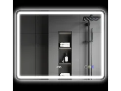 Espejo de baño LED con Bluetooth, función de memoria, 3 colores de iluminación, plateado (90 x 3,5 x 70 cm)
