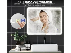 Espejo de baño LED con Bluetooth, función de memoria, 3 colores de iluminación, plateado (90 x 3,5 x 70 cm)