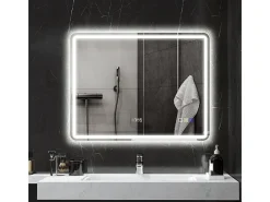 Espejo de baño LED con Bluetooth, función de memoria, 3 colores de iluminación, plateado (90 x 3,5 x 70 cm)