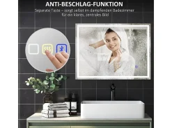 Espejo de baño LED con Bluetooth, función de memoria, 3 colores de iluminación, plateado (80 x 60 x 3,5 cm)