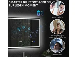 Espejo de baño LED con Bluetooth, función de memoria, 3 colores de iluminación, plateado (80 x 60 x 3,5 cm)