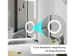 Espejo de baño LED, espejo de pared con aumento antivaho iluminado, 90x70cm