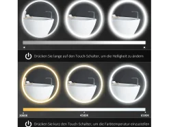 Espejo de baño LED, función táctil, antivaho, marco de aluminio, blanco (Ø60x3 cm)