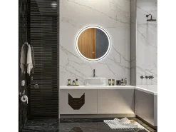 Espejo de baño LED, función táctil, antivaho, marco de aluminio, blanco (Ø60x3 cm)