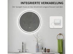 Espejo de baño LED, función táctil, antivaho, marco de aluminio, blanco (Ø60x3 cm)