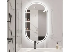 Espejo de baño LED ovalado 60x90 cm con función antivaho - Cristal plateado antivaho