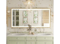 Espejo de baño LED rectangular 120x60cm espejo iluminado 3 colores ajustable con marco dorado 120x60x4cm