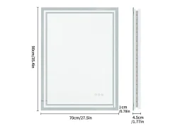 Espejo de baño LED rectangular con iluminación regulable en 3 colores 90x70cm