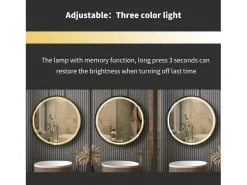 Espejo de baño LED redondo 60com espejo iluminado de pared con 3 colores ajustables antivaho 60x60cm