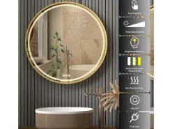 Espejo de baño LED redondo 80cm iluminación con 3 colores ajustables antivaho 80x80cm