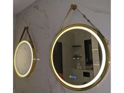 Espejo de baño LED redondo dorado con 3 colores regulables antivaho 60x60cm