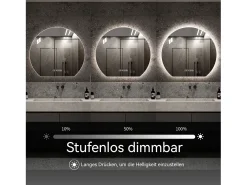 Espejo de baño LED redondo, 80 cm, color plata con función antivaho - Cristal y metal