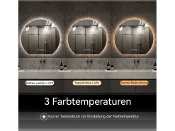 Espejo de baño LED redondo, 80 cm, color plata con función antivaho - Cristal y metal
