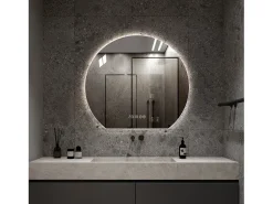 Espejo de baño LED redondo, 80 cm, color plata con función antivaho - Cristal y metal
