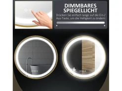Espejo de baño LED, regulable, función memoria, aluminio, dorado (60x60 cm)