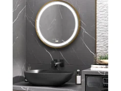 Espejo de baño LED, regulable, función memoria, aluminio, dorado (60x60 cm)