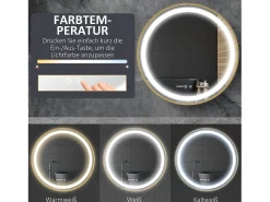 Espejo de baño LED, regulable, función memoria, aluminio, dorado (60x60 cm)