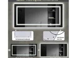 Espejo de baño LED 100x60cm antivaho 3 colores regulables IP67 espejo conectado con enchufe