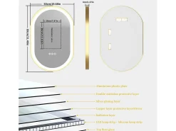 Espejo de baño LED 80x50cm espejo de pared ovalado antivaho 3 colores ajustables 80x50x4cm