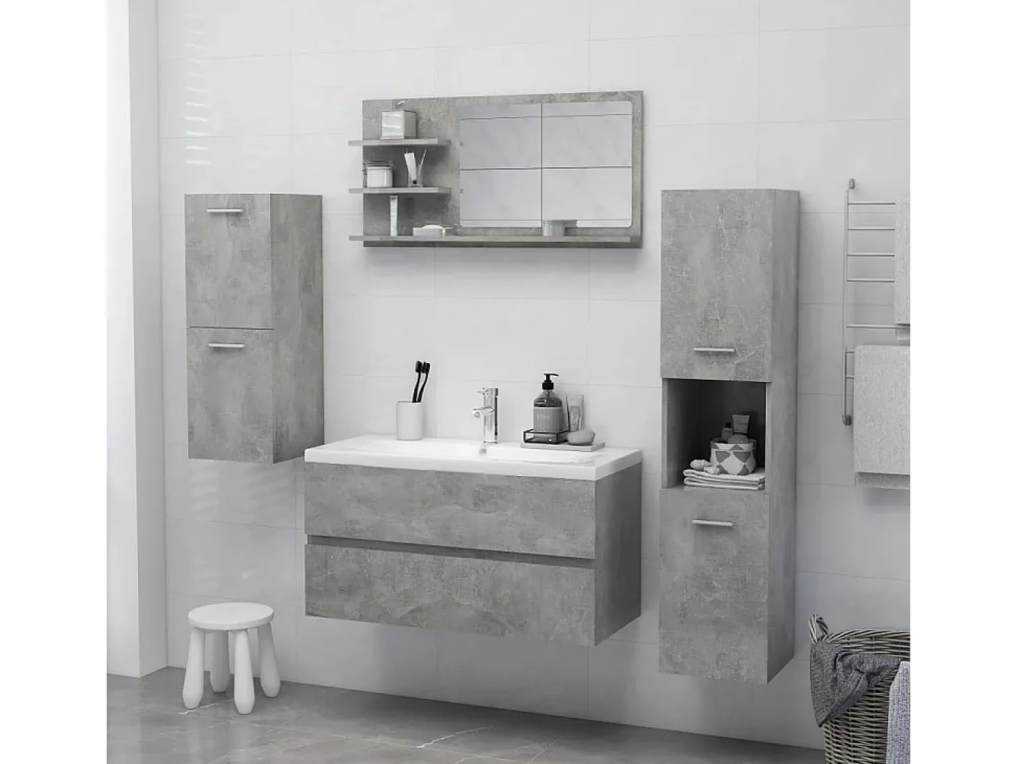Espejo de baño madera contrachapada gris hormigón 90x10,5x45 cm ES103386