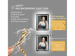 Espejo de baño rectangular iluminado con LED regulable y 4 botones táctiles - antivaho - 90x70cm