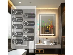 Espejo de baño rectangular iluminado con LED regulable y 4 botones táctiles - antivaho - 90x70cm