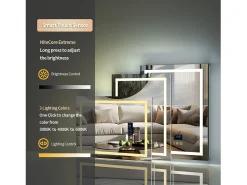 Espejo de baño rectangular iluminado con LED regulable y 4 botones táctiles - antivaho - 80x60cm