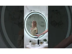 Espejo de baño redondo iluminado con LED regulable y 4 botones táctiles - antivaho - 80 cm
