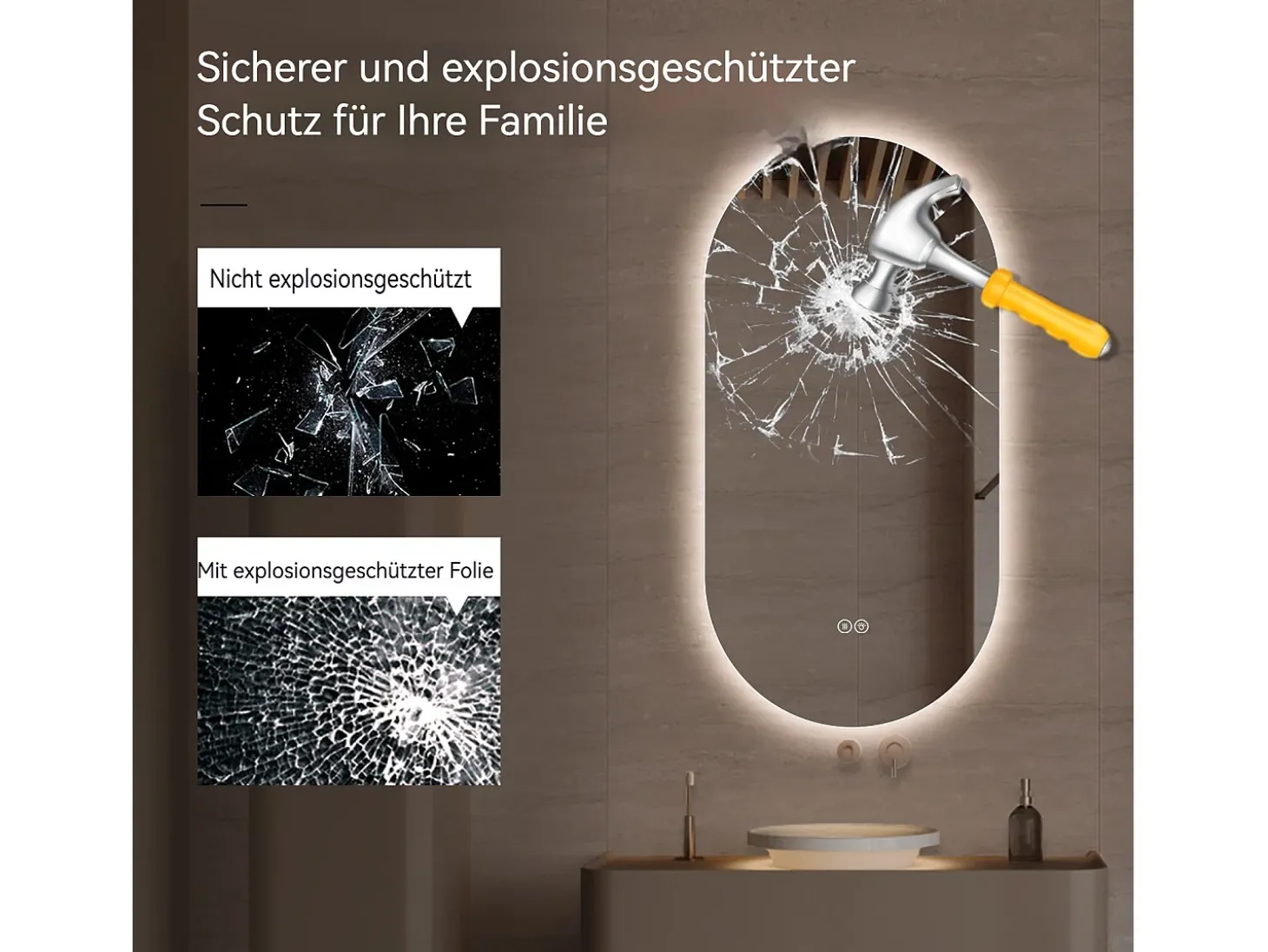 Espejo de baño táctil LED con función antivaho, 60x120 cm, cristal plateado