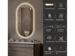 Espejo de baño táctil LED con función antivaho, 60x120 cm, cristal plateado
