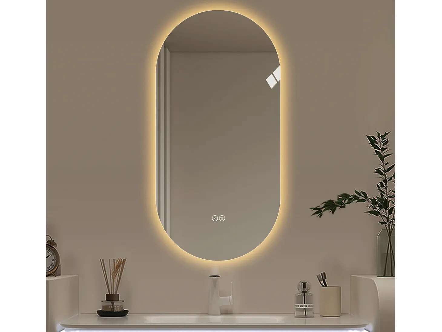 Espejo de baño táctil LED con función antivaho, 60x120 cm, cristal plateado