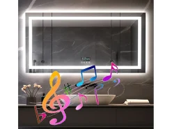 Espejo de baño 120x60cm LED regulable + antivaho + Bluetooth 5.2 + Reloj + 3 colores 4 botones