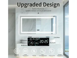 Espejo de baño 100x60cm LED regulable + antivaho + Bluetooth 5.2 + Reloj + 3 colores 4 botones