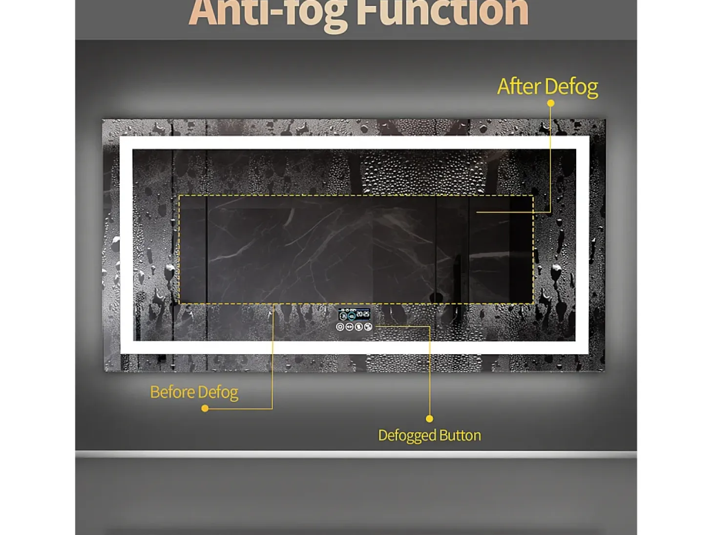 Espejo de baño 100x60cm LED regulable + antivaho + Bluetooth 5.2 + Reloj + 3 colores 4 botones