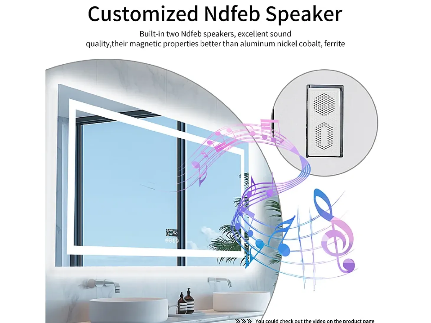 Espejo de baño 100x60cm LED regulable + antivaho + Bluetooth 5.2 + Reloj + 3 colores 4 botones