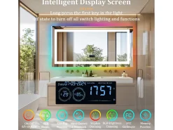 Espejo de baño 140x70cm RGB y LED regulable + antivaho + Bluetooth 5.2 + Reloj + 3 colores 4 botones