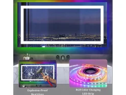 Espejo de baño 140x70cm RGB y LED regulable + antivaho + Bluetooth 5.2 + Reloj + 3 colores 4 botones