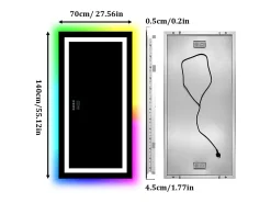 Espejo de baño 120x60cm RGB y LED regulable + antivaho + Bluetooth 5.2 + Reloj + 3 colores 4 botones