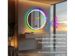 Espejo de baño 80x80cm RGB y LED regulable + antivaho + Bluetooth 5.2 + Reloj + 3 colores 4 botones