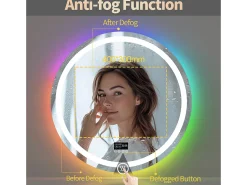 Espejo de baño 80x80cm RGB y LED regulable + antivaho + Bluetooth 5.2 + Reloj + 3 colores 4 botones