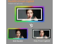 Espejo de baño 160x80cm RGB y LED regulable + antivaho + Bluetooth 5.2 + Reloj + 3 colores 4 botones