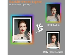 Espejo de baño 90x70cm RGB y LED regulable + antivaho + Bluetooth 5.2 + Reloj + 3 colores 4 botones