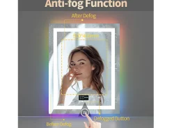 Espejo de baño 90x70cm RGB y LED regulable + antivaho + Bluetooth 5.2 + Reloj + 3 colores 4 botones