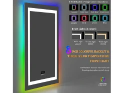 Espejo de baño 90x70cm RGB y LED regulable + antivaho + Bluetooth 5.2 + Reloj + 3 colores 4 botones